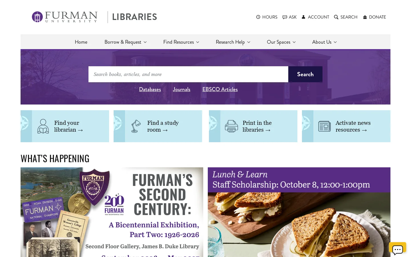 LibGuides at Furman University Homepage screenshot