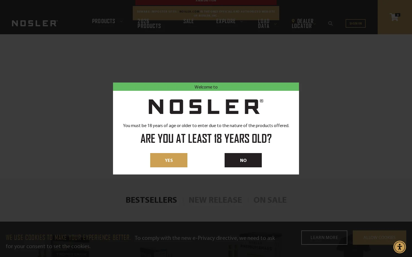 Nosler Homepage screenshot