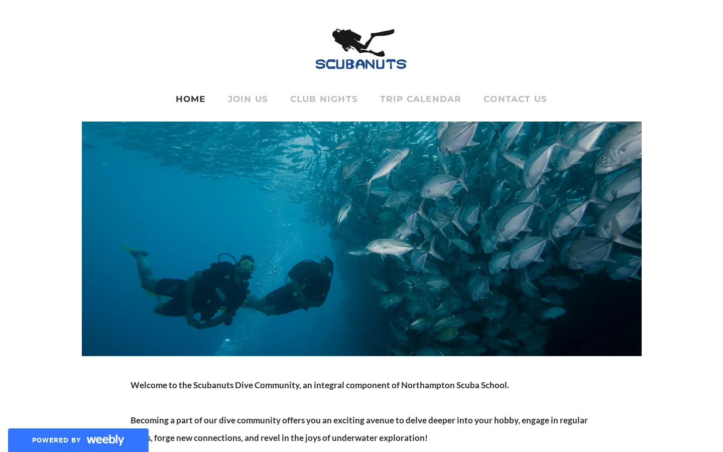Scubanuts Dive Club Homepage screenshot