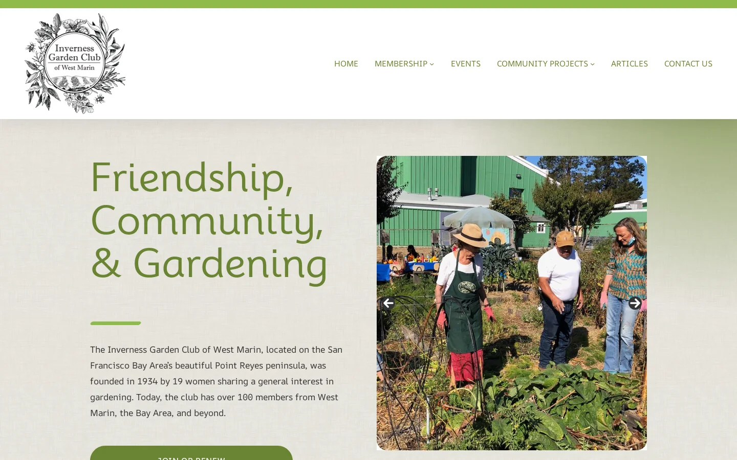 The Inverness Garden Club of West Marin Homepage screenshot