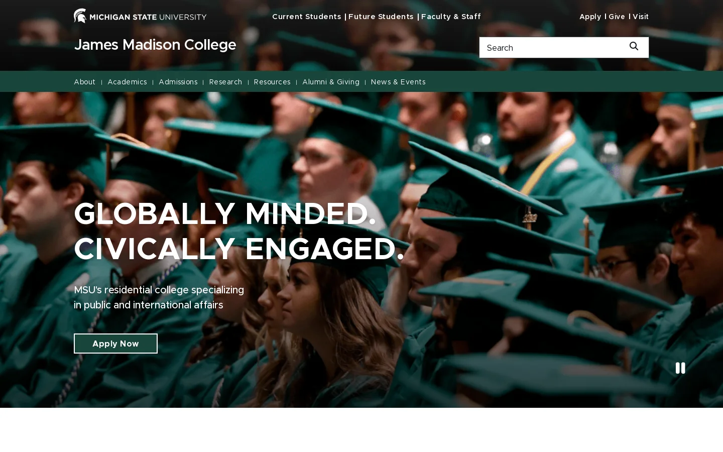 James Madison College Homepage screenshot