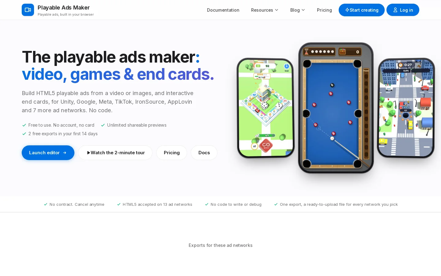 Playable Ads Maker Homepage screenshot