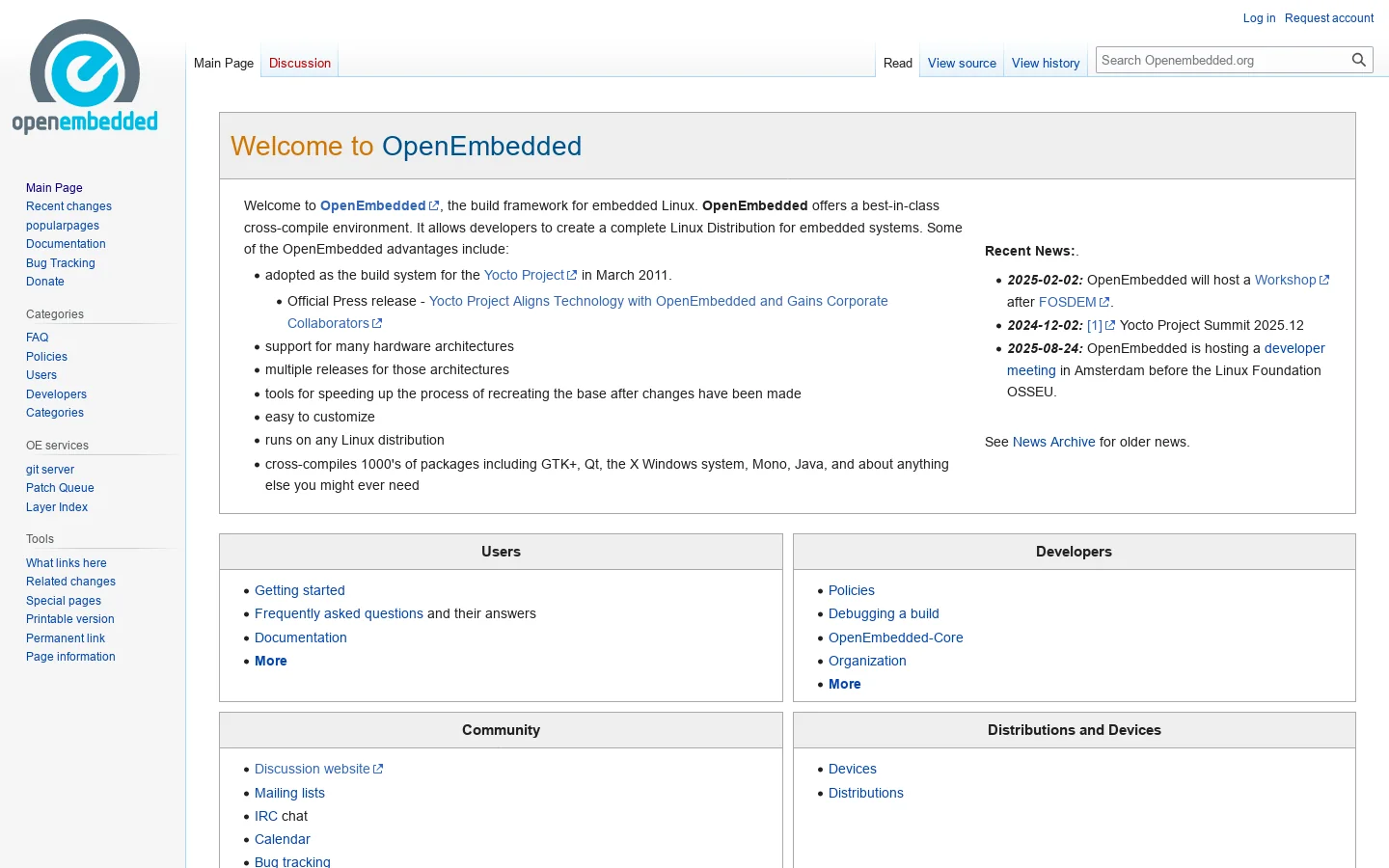 Openembedded.org Homepage screenshot