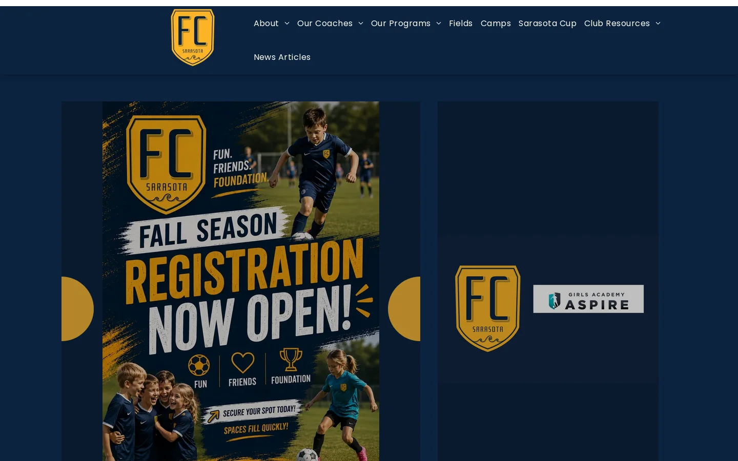 FC Sarasota Homepage screenshot