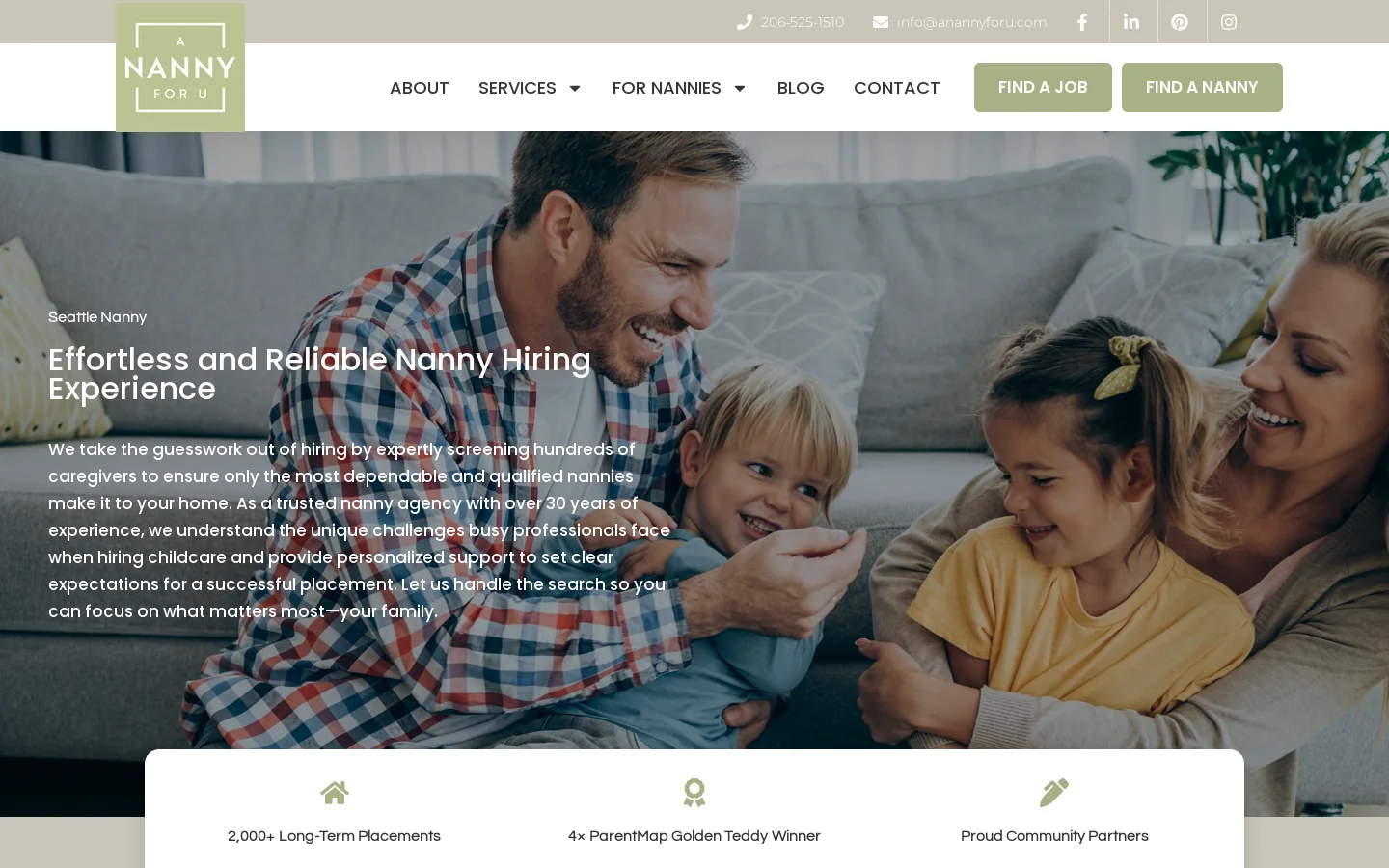A Nanny for U Homepage screenshot