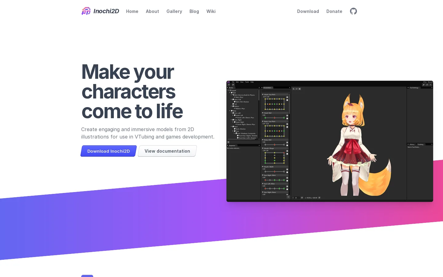 Inochi2D Homepage screenshot