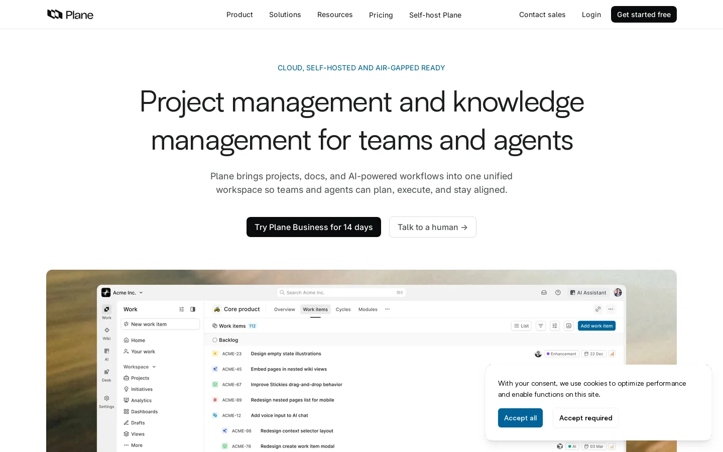 Plane Homepage screenshot