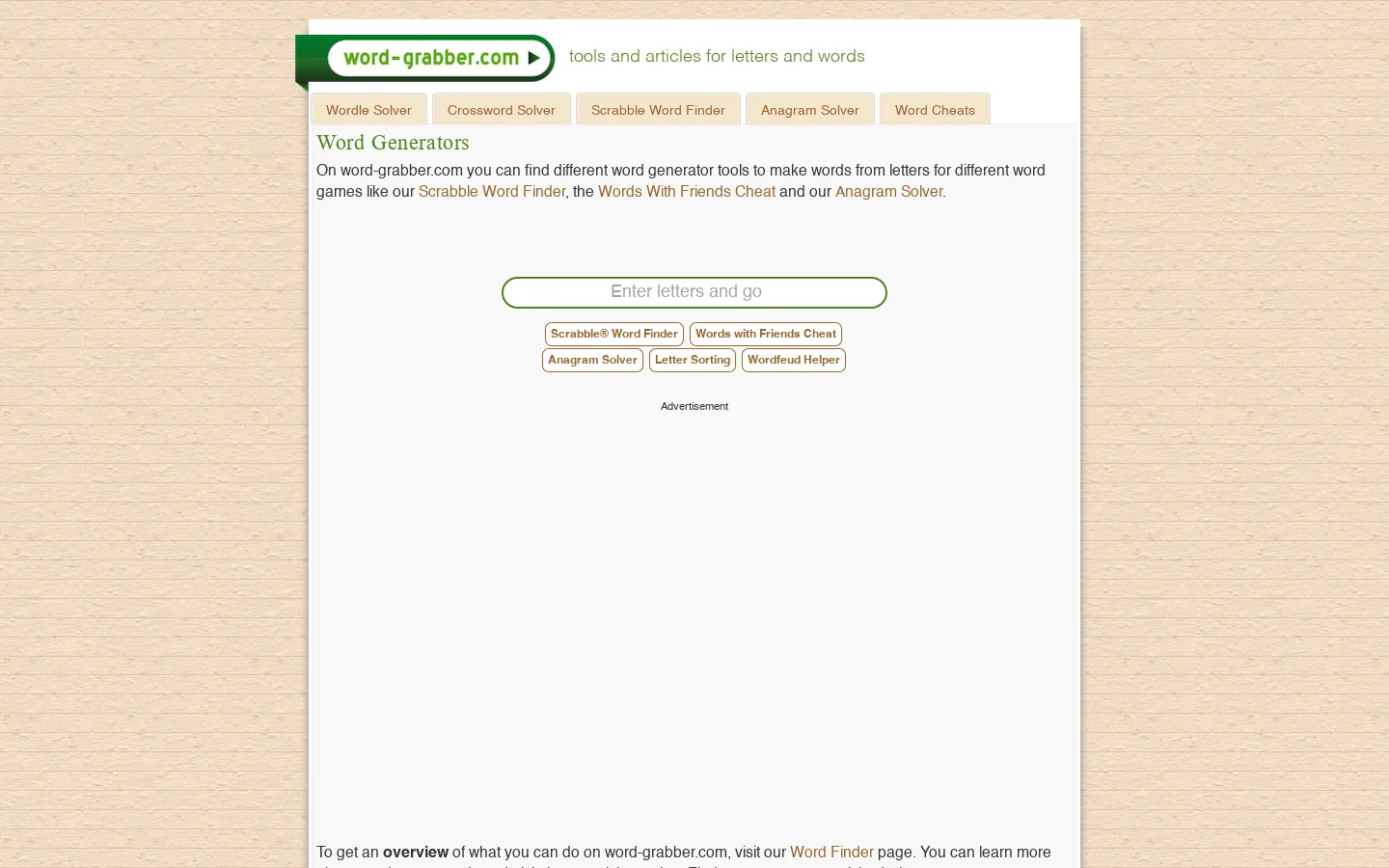 Word generators | The best Word Game Helpers to make words with Homepage screenshot