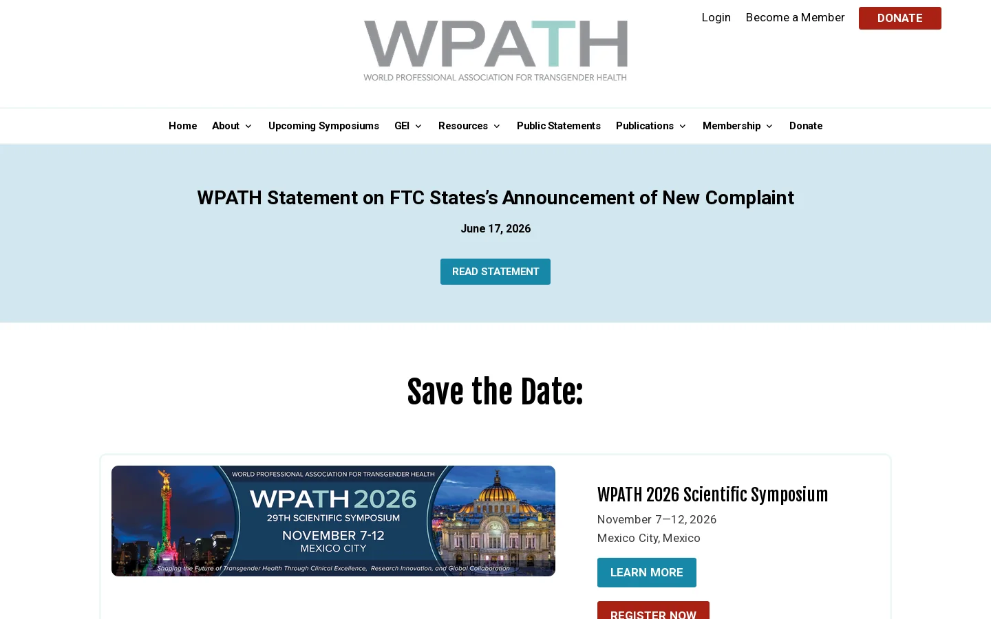 WPATH Homepage screenshot