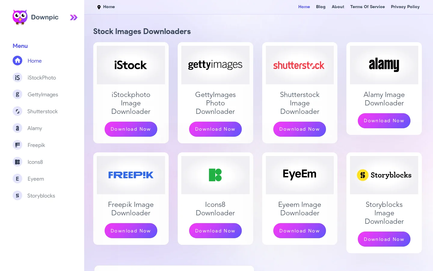 Downpic Homepage screenshot