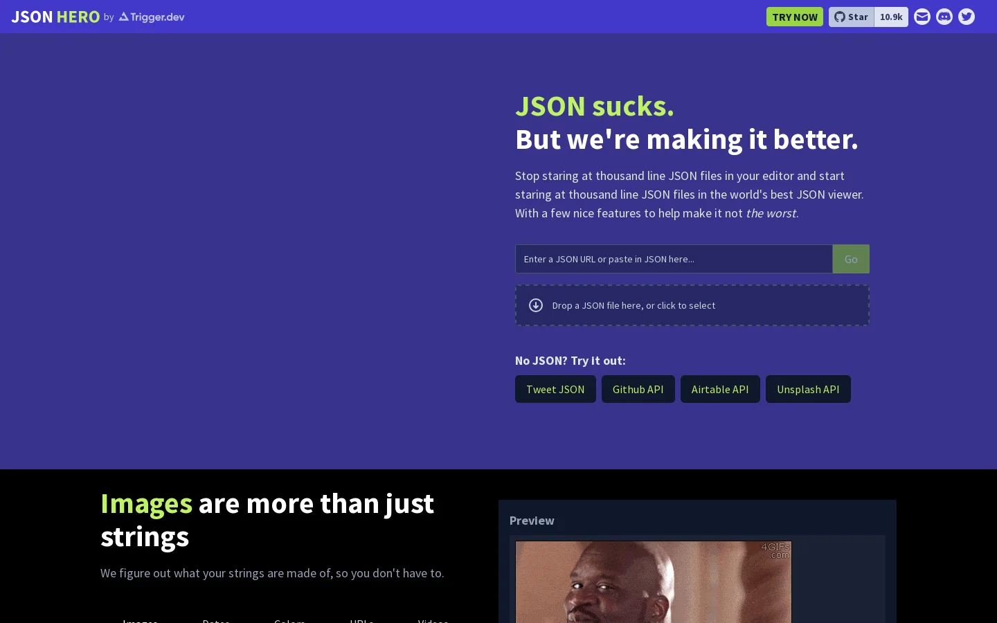 JSON Hero Homepage screenshot