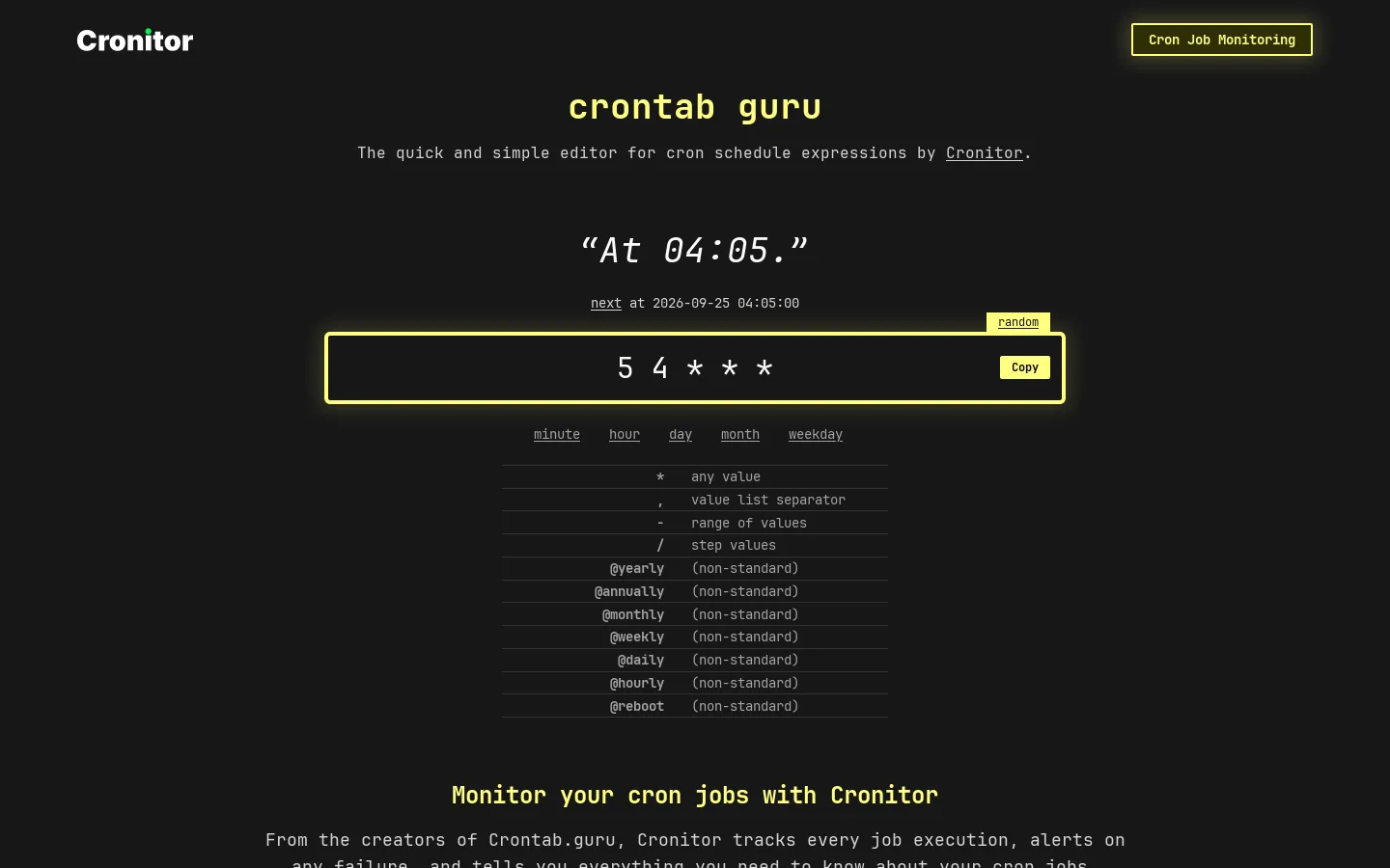 Crontab.guru Homepage screenshot