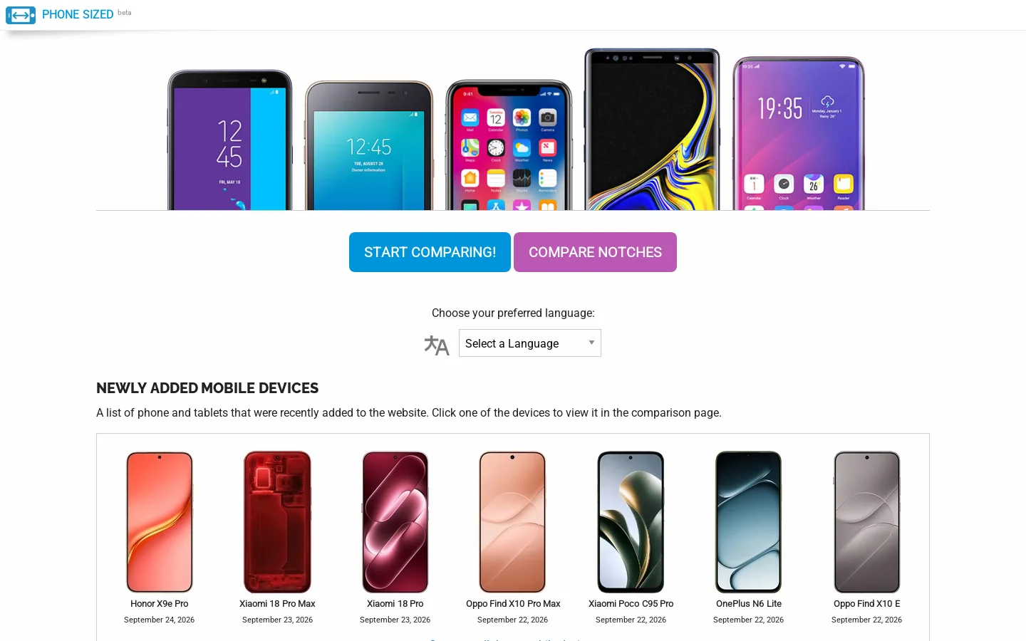 Phone Sized Homepage screenshot