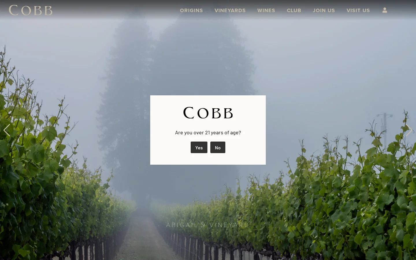 Cobb Wines Homepage screenshot