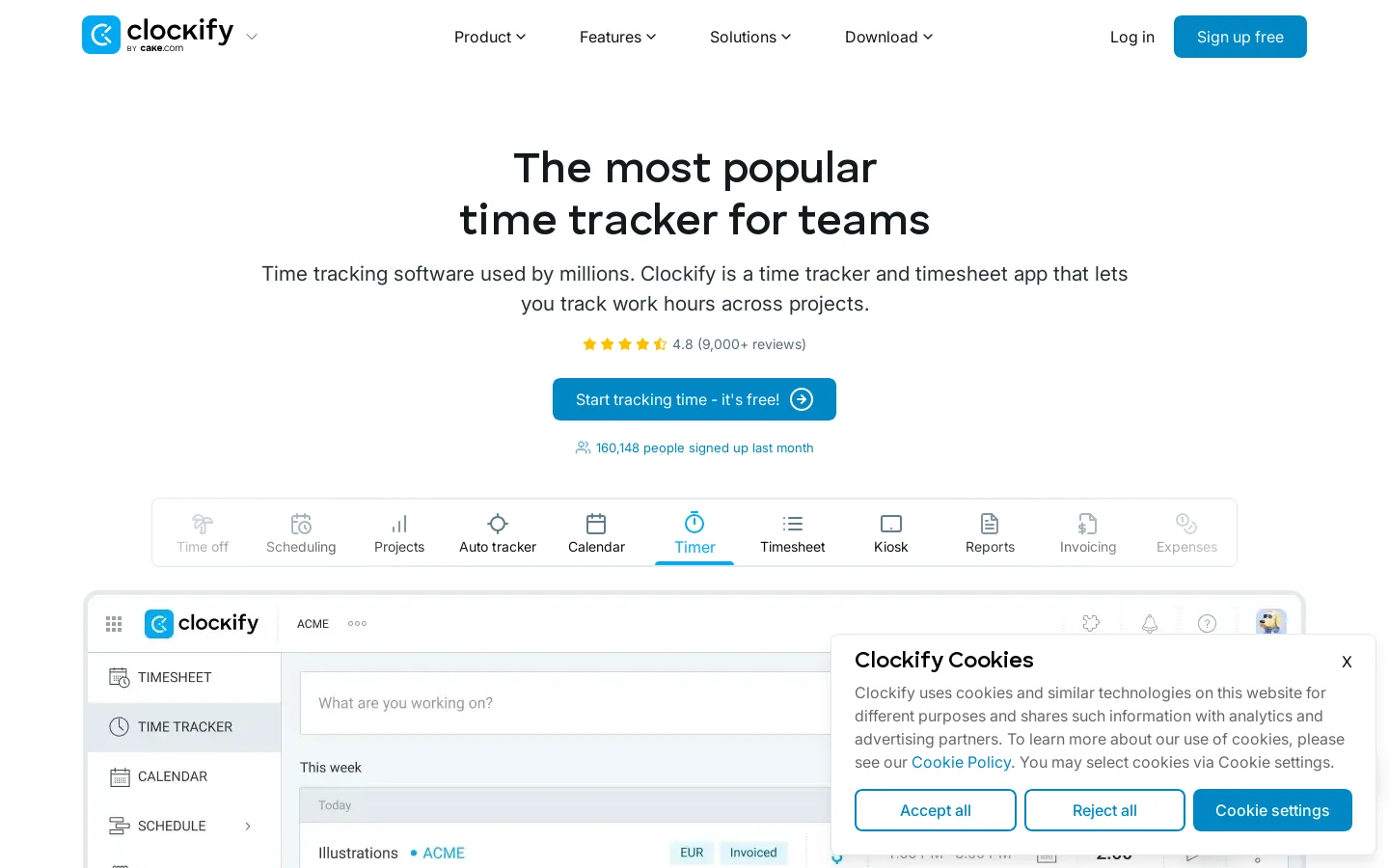 Clockify™ Homepage screenshot