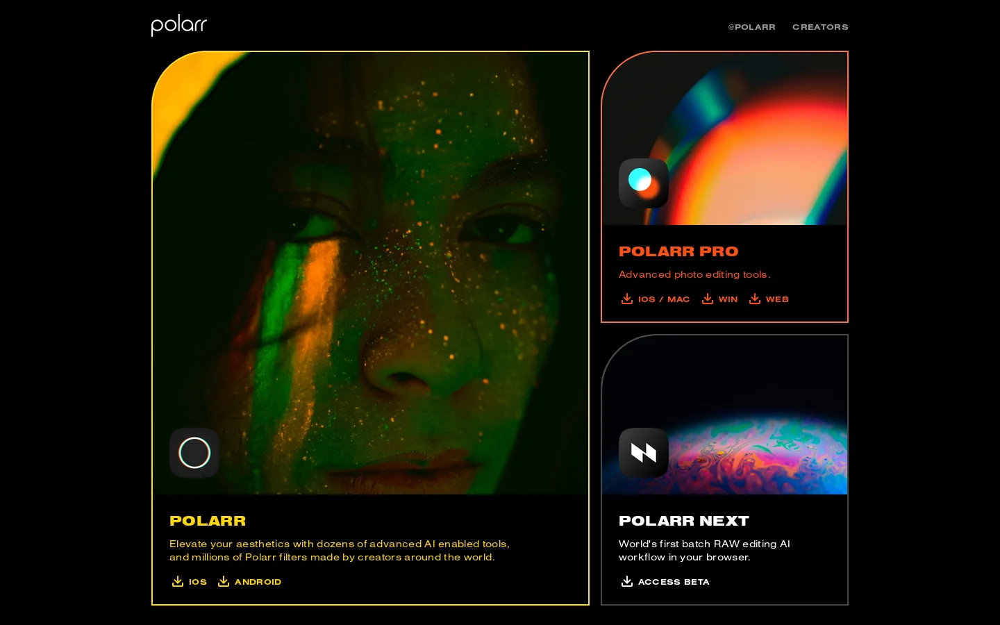 Polarr Homepage screenshot