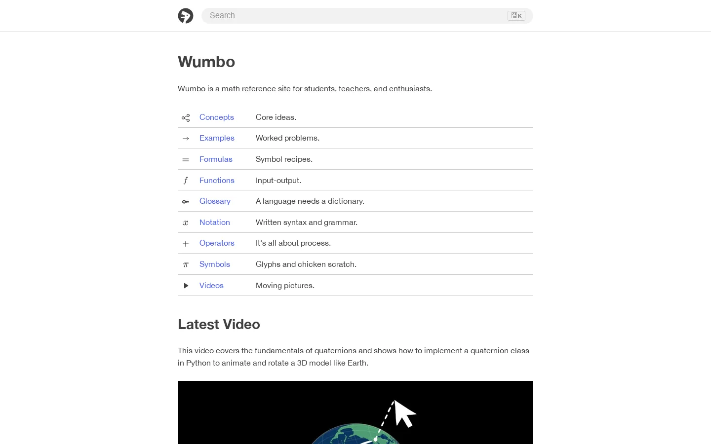 Wumbo Homepage screenshot