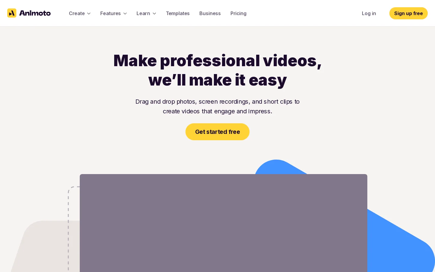 Animoto Homepage screenshot