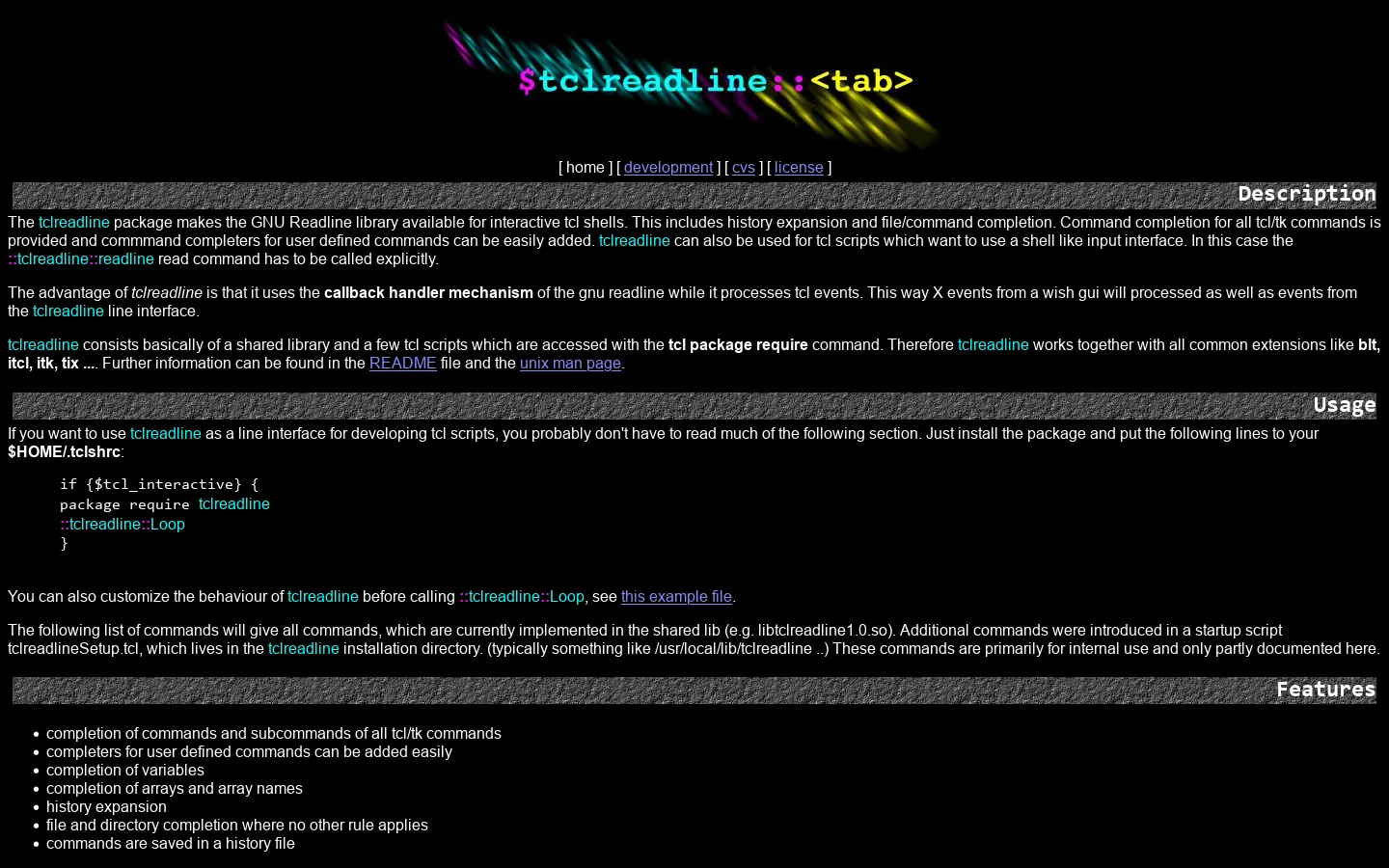 tclreadline Homepage screenshot