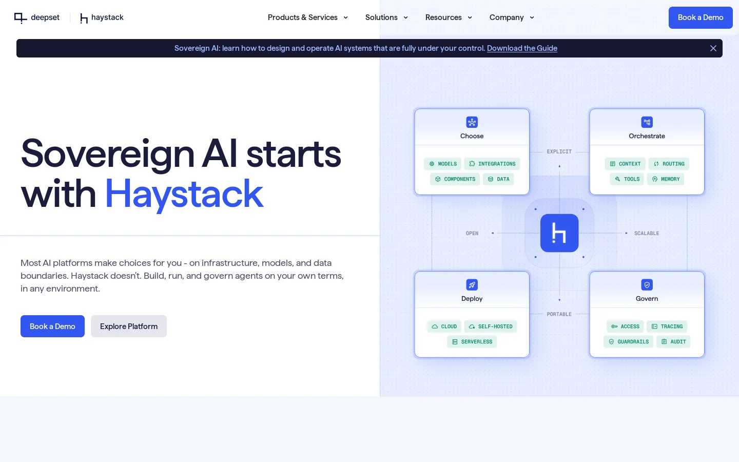 The Sovereign AI Platform for Agents Homepage screenshot
