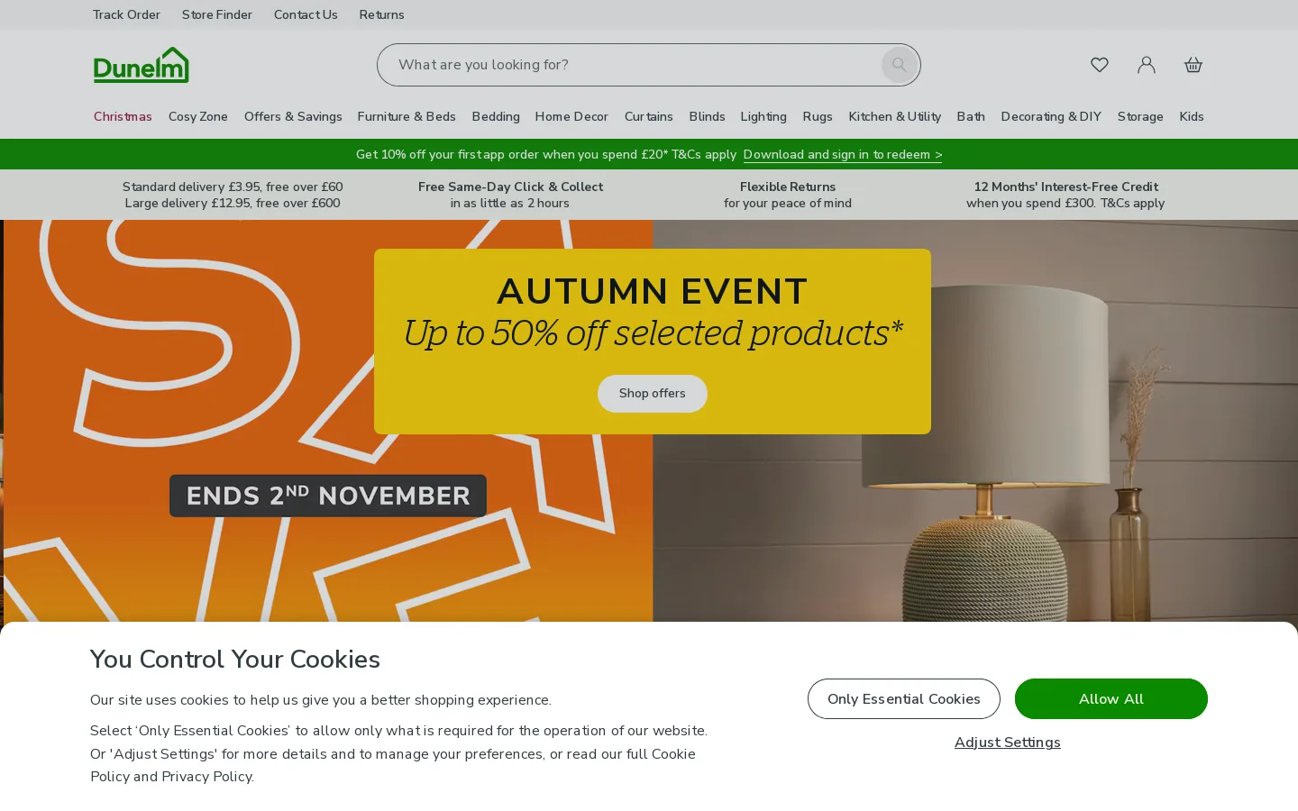 Dunelm Homepage screenshot