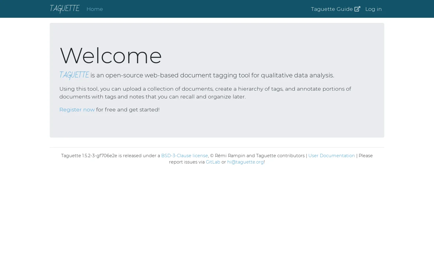 Welcome | Taguette Homepage screenshot