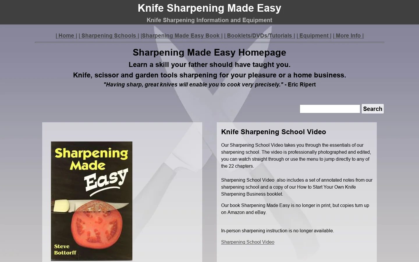 Knife Sharpening Made Easy - knives, books, videos, sharpening school and equipment Homepage screenshot