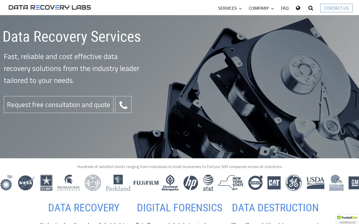 Data Recovery Labs Homepage screenshot