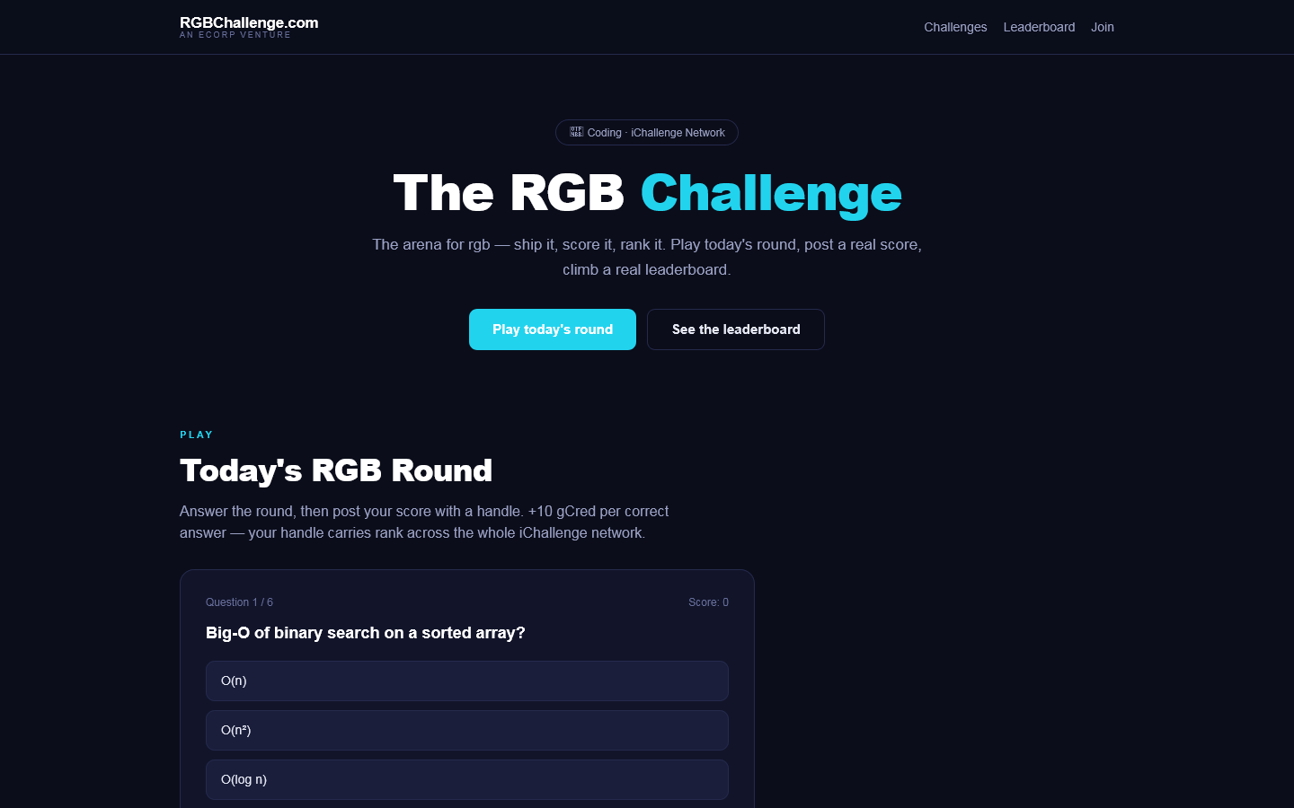 RGBChallenge.com Homepage screenshot