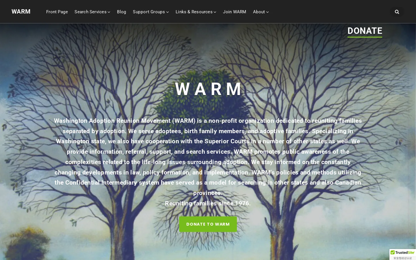 Front Page - WARM Homepage screenshot