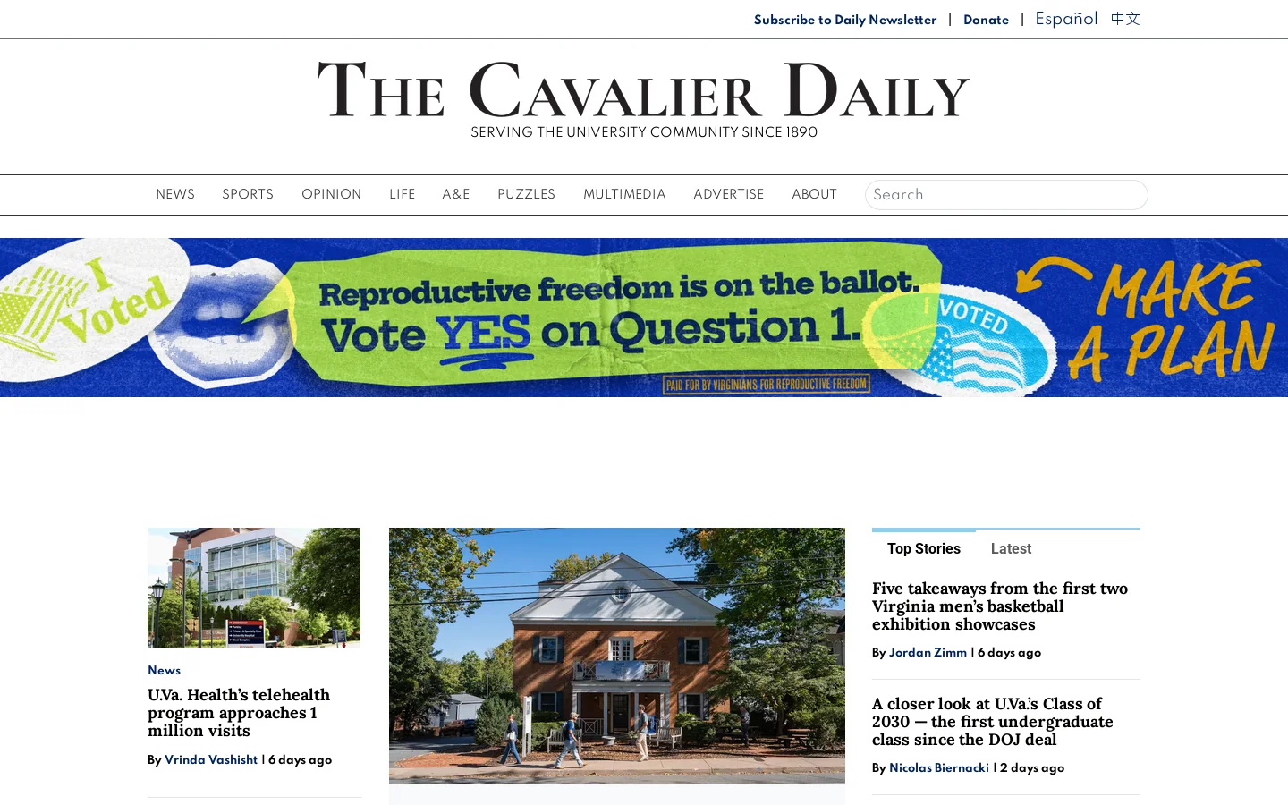 The Cavalier Daily - University of Virginia's Student Newspaper Homepage screenshot