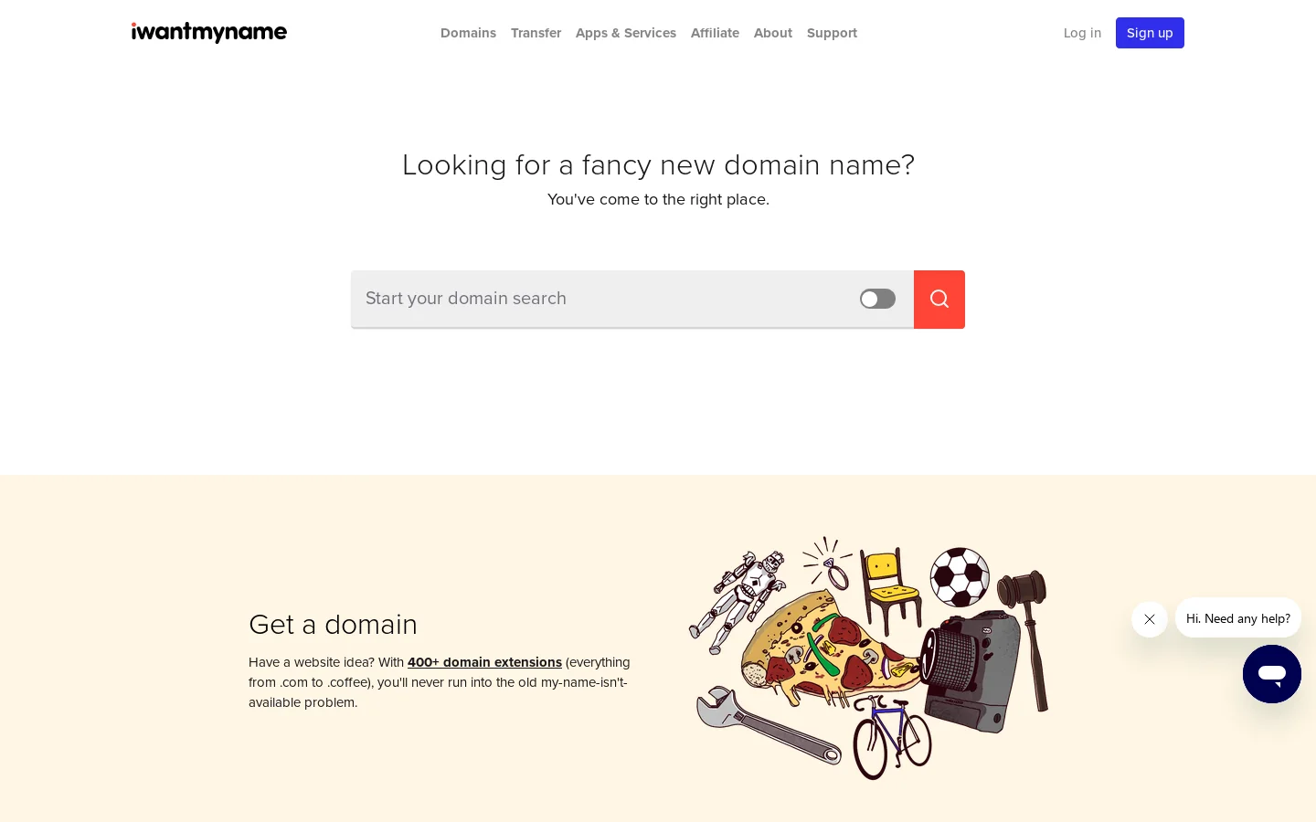 iwantmyname Homepage screenshot