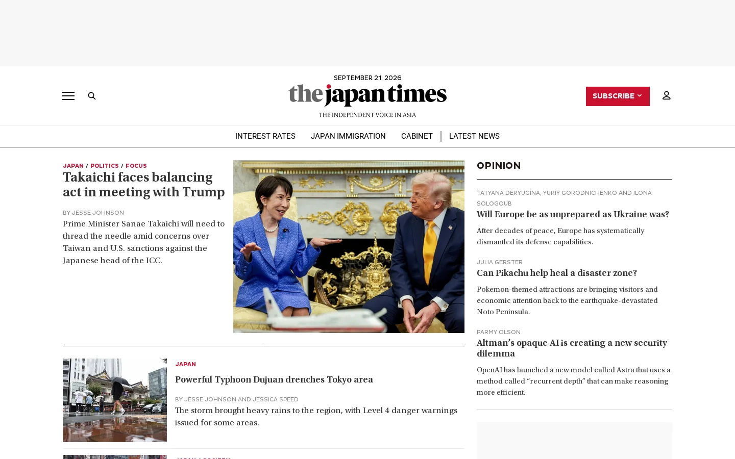 The Japan Times - News On Japan, Business News, Opinion, Sports, Entertainment And More Homepage screenshot