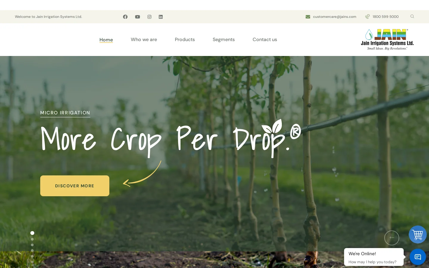 Jain Irrigation Systems Ltd. | Irrigation, Sprinkler, Piping & Agricultural Solutions Homepage screenshot
