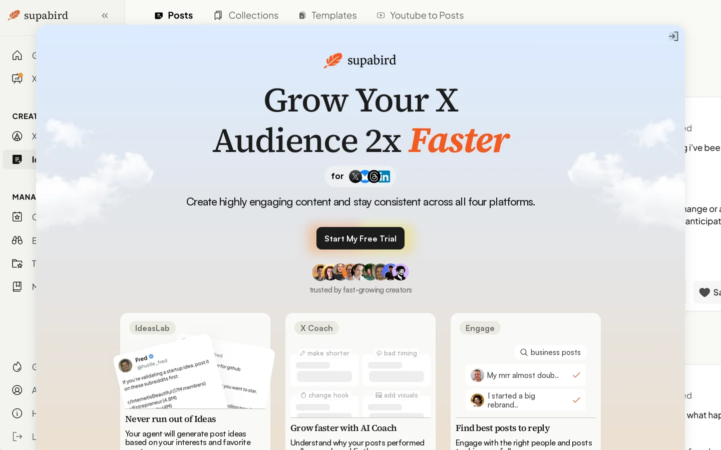Grow your X audience 10x faster with SupaBird Homepage screenshot