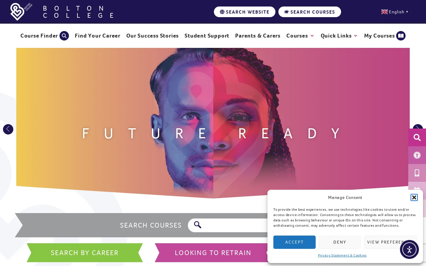 Bolton College Homepage screenshot