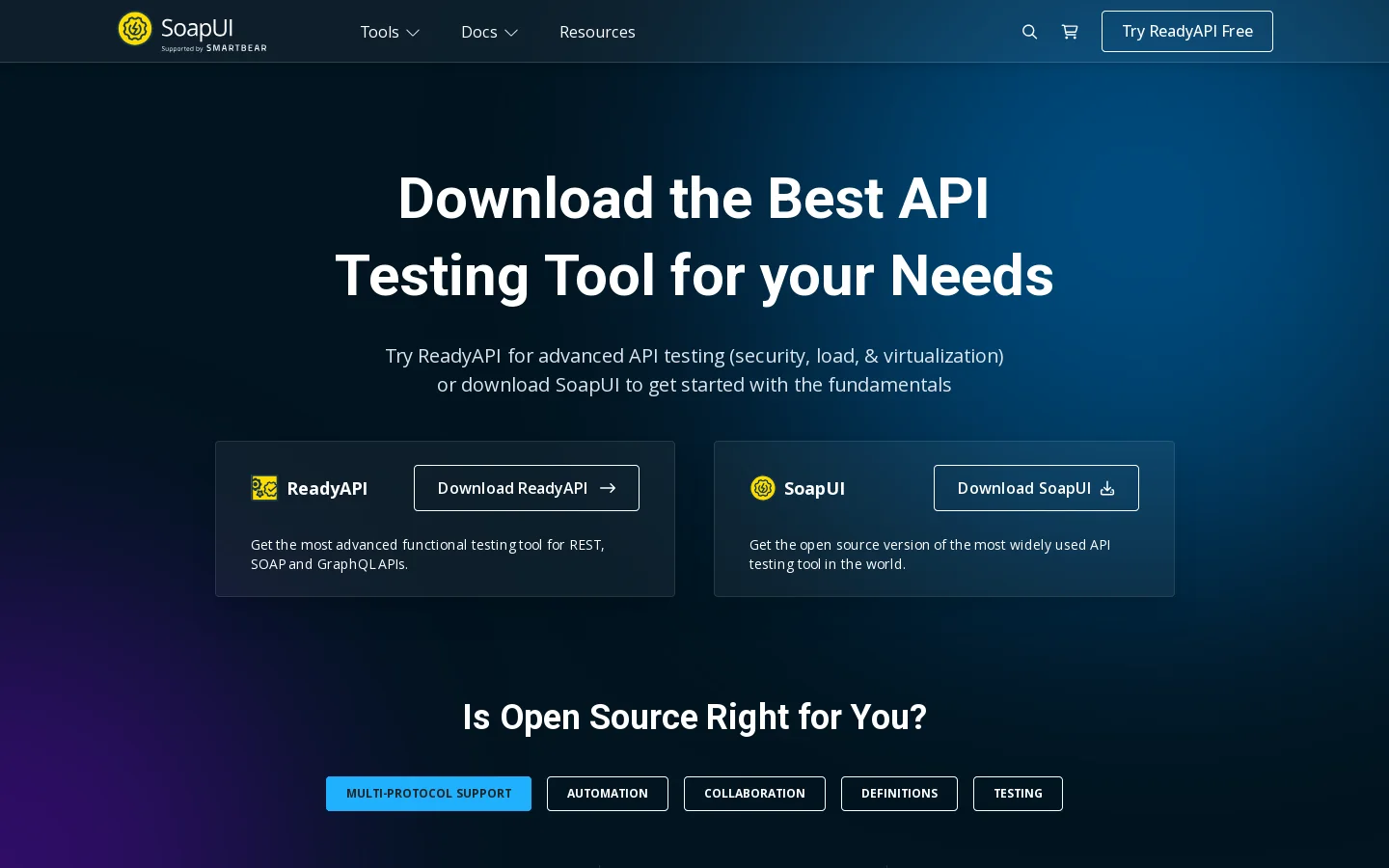 SoapUI Homepage screenshot