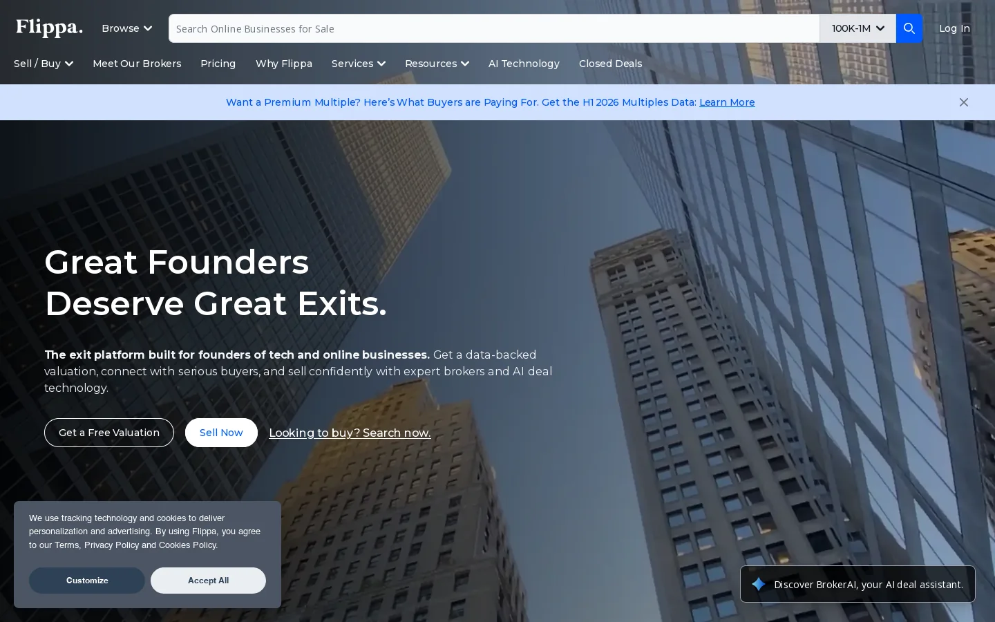 Flippa Homepage screenshot