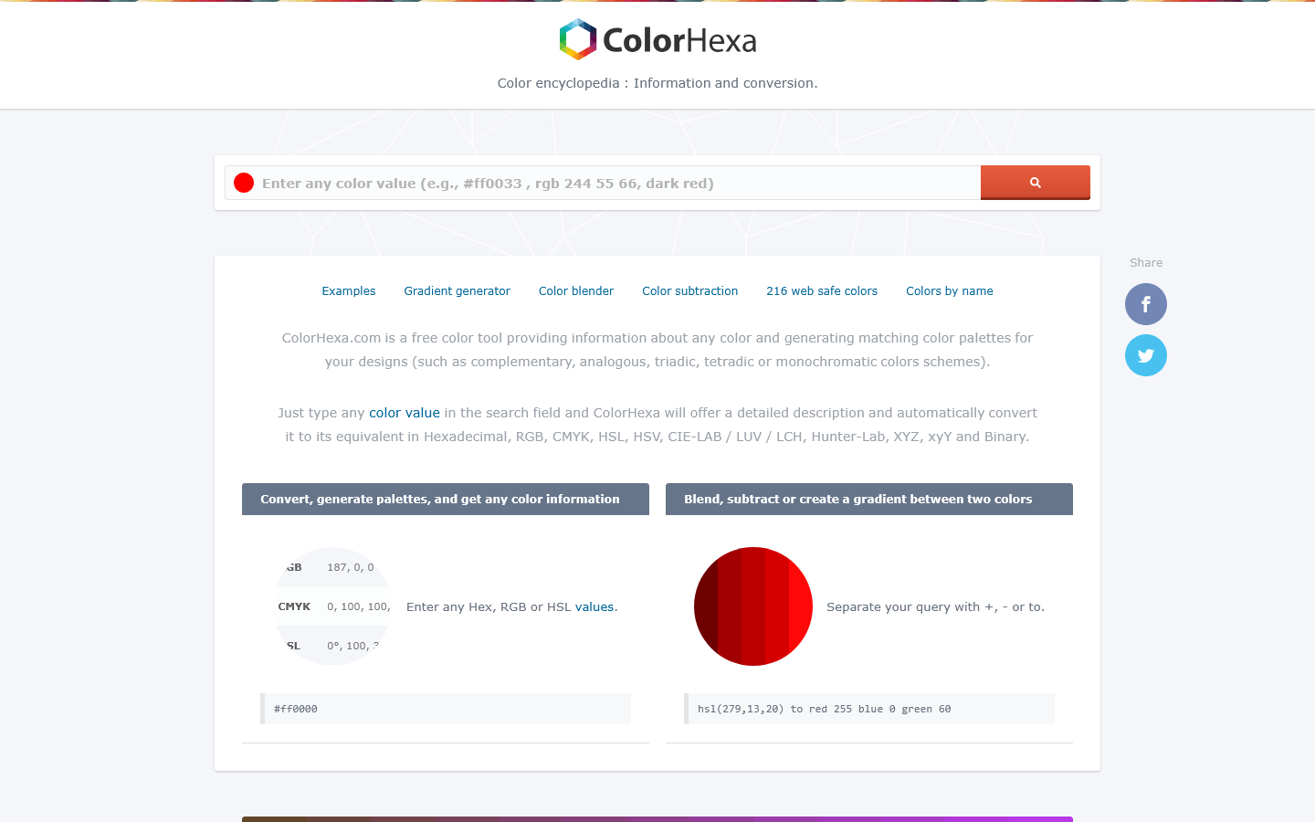 ColorHexa.com Homepage screenshot