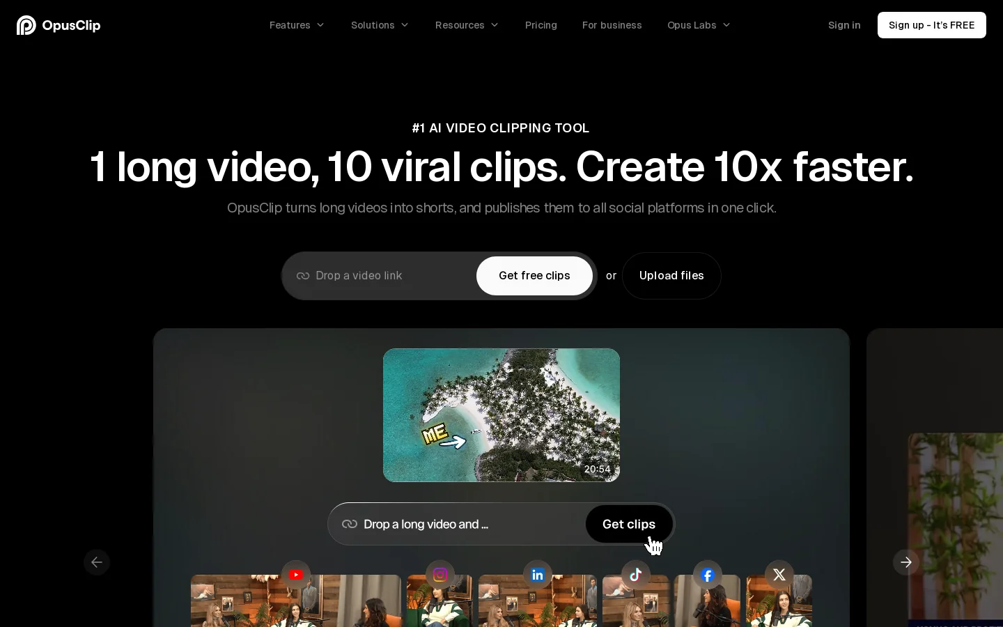 OpusClip Homepage screenshot