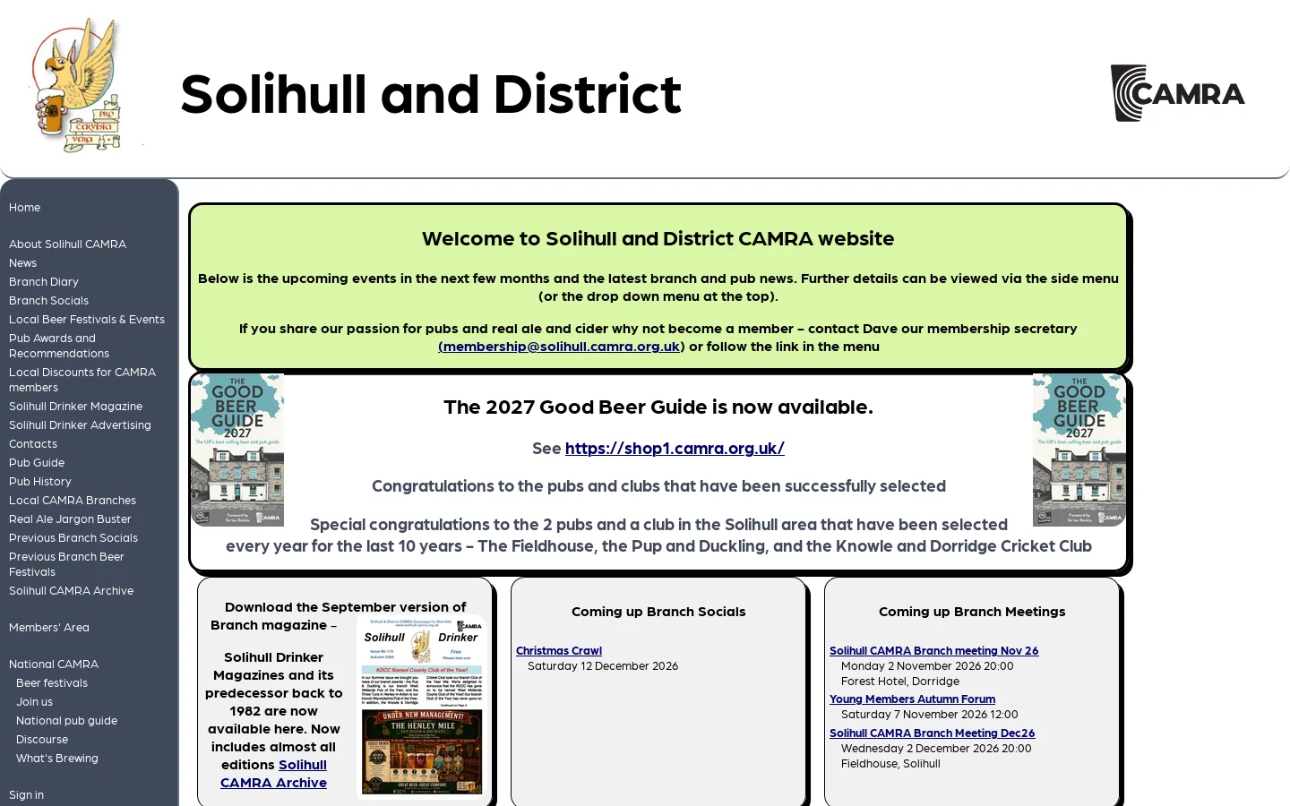 Solihull and District CAMRA Homepage screenshot