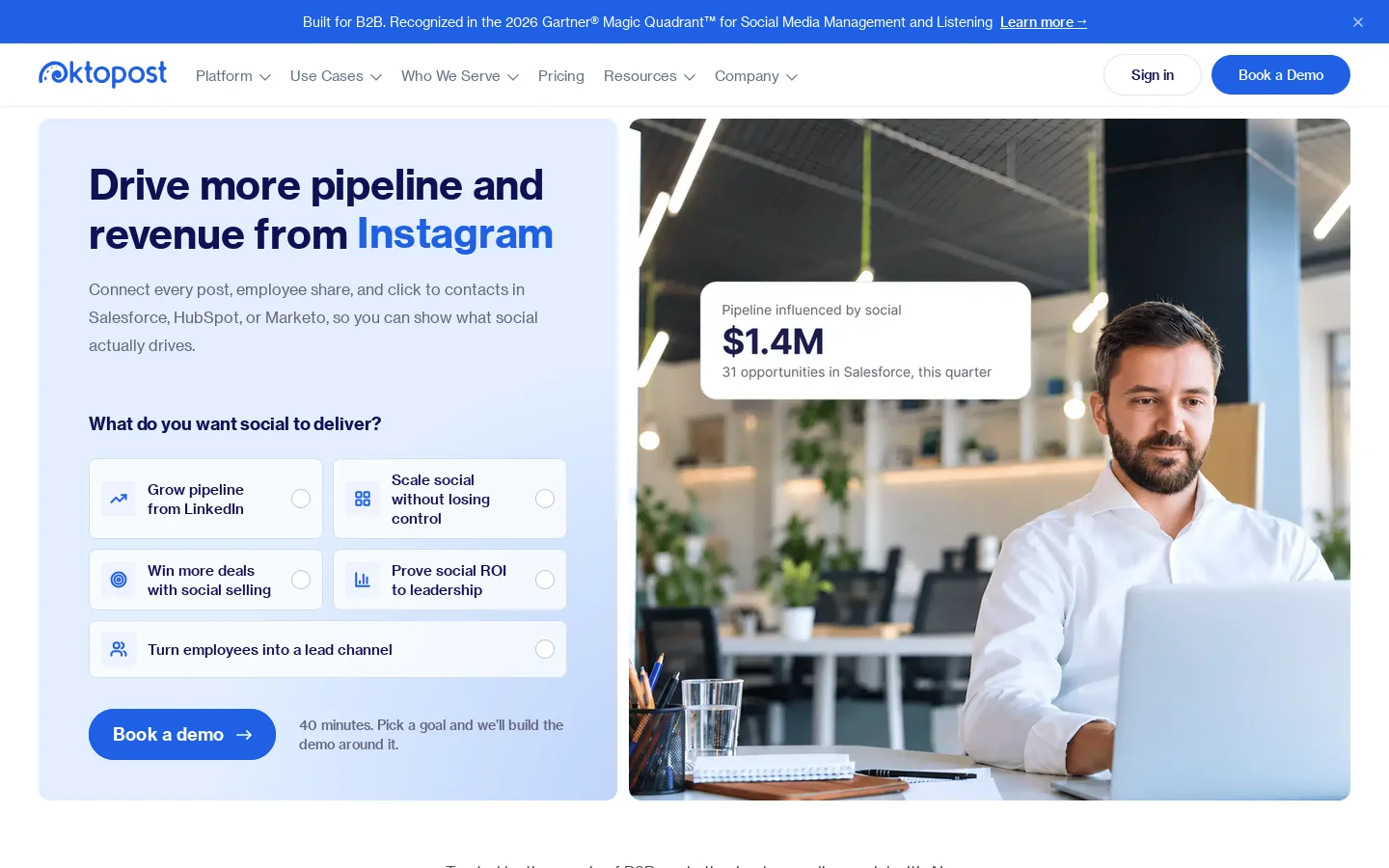 Oktopost Homepage screenshot