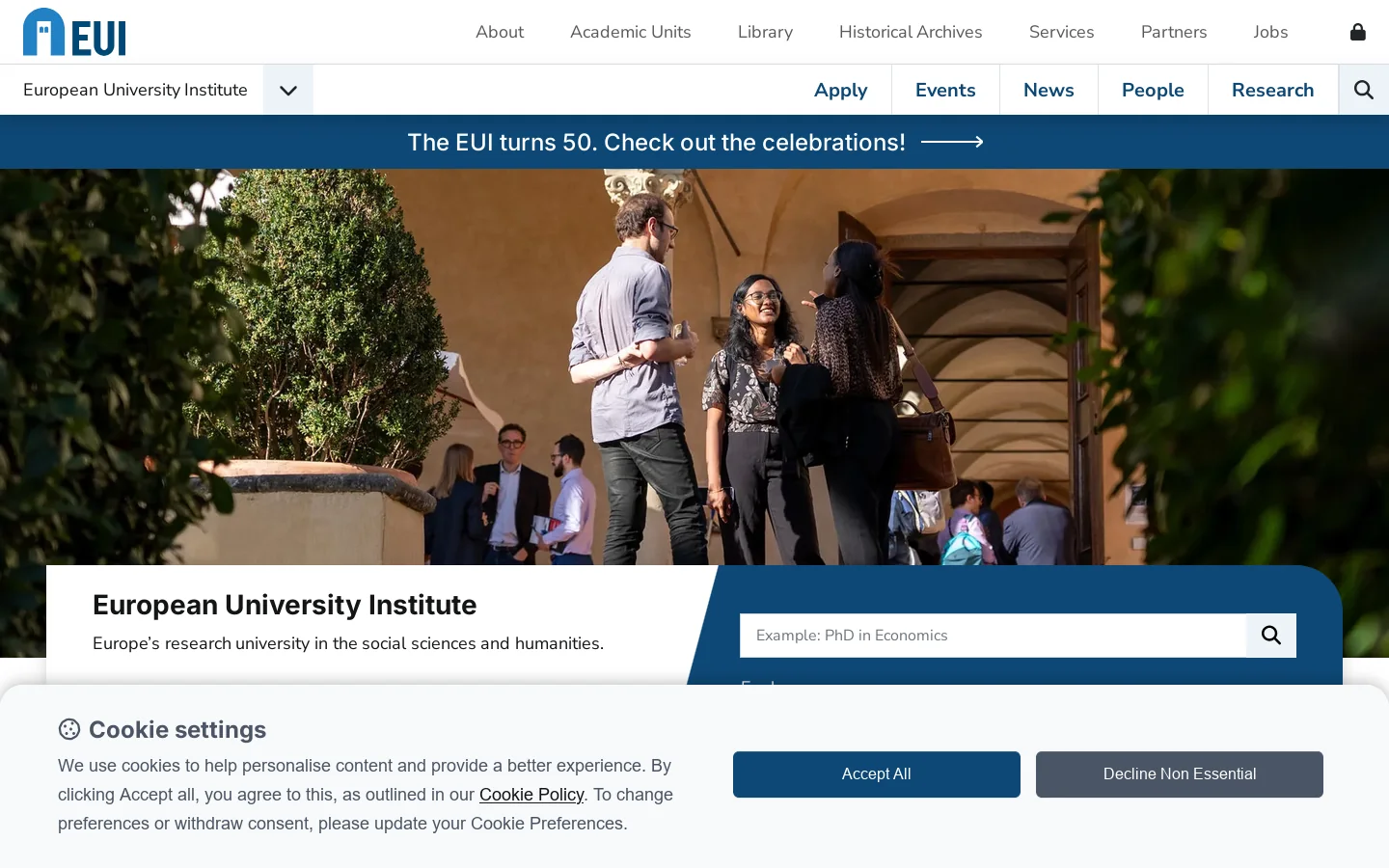 European University Institute Homepage screenshot