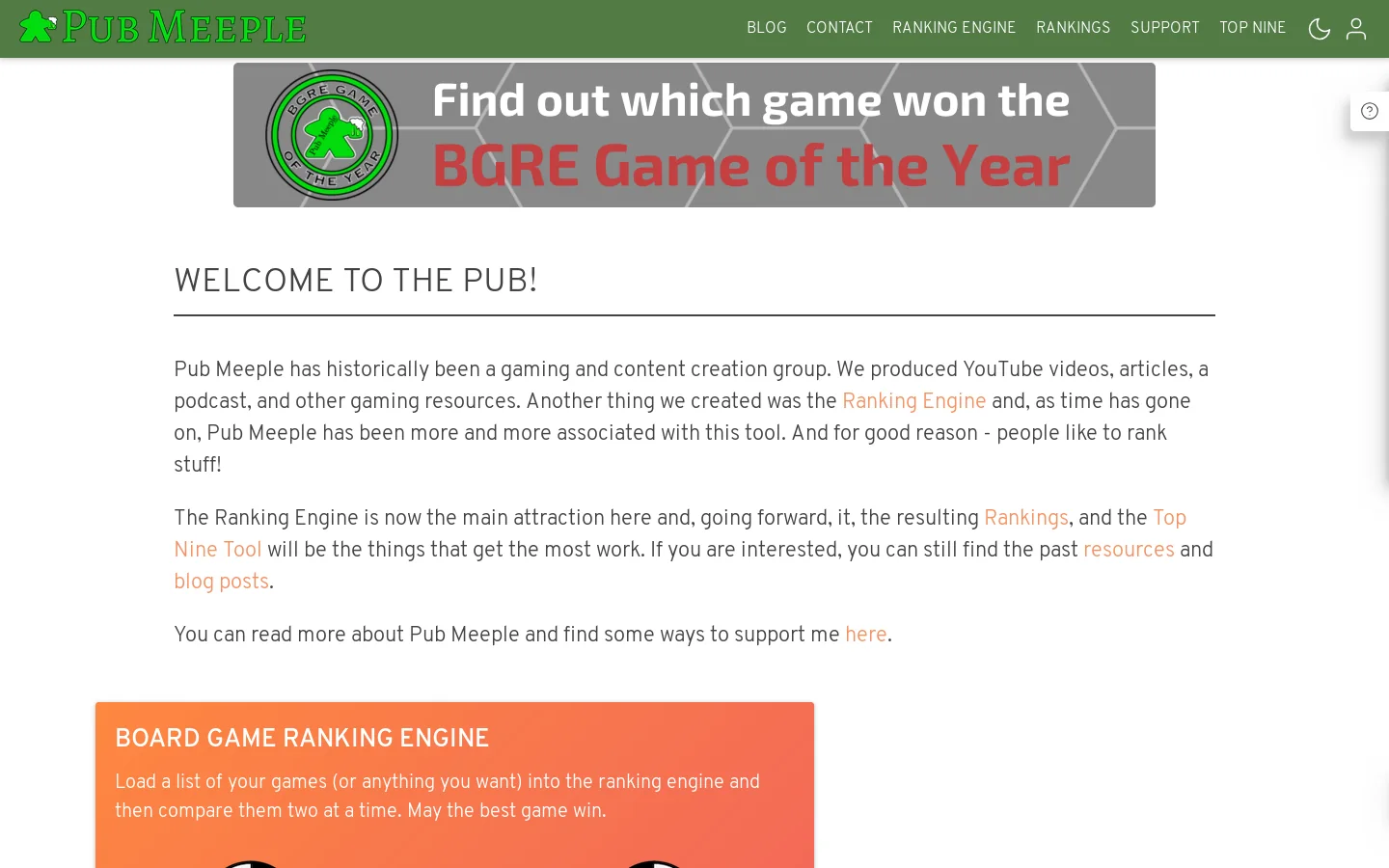 Pub Meeple Homepage screenshot