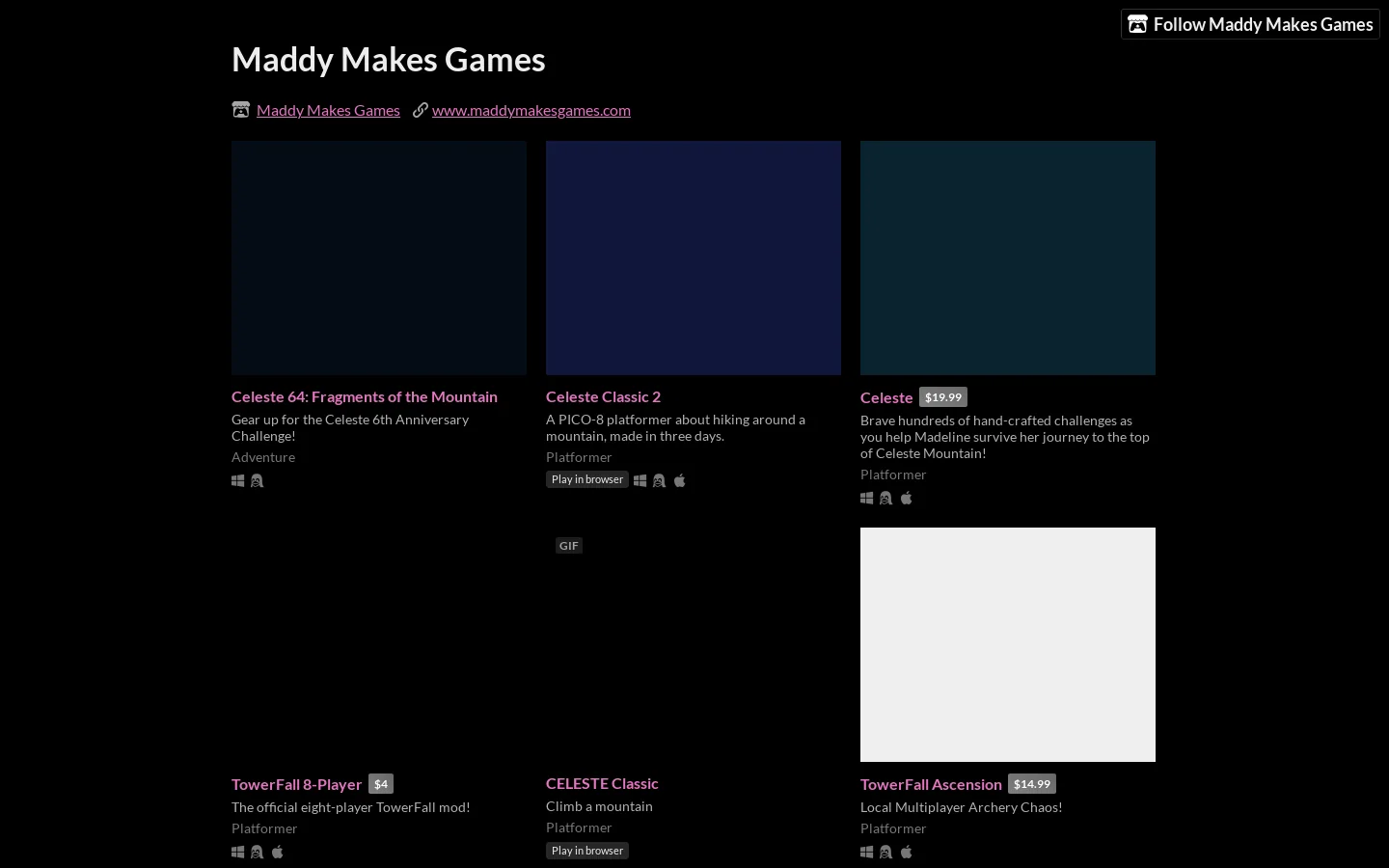 Maddy Makes Games - itch.io Homepage screenshot