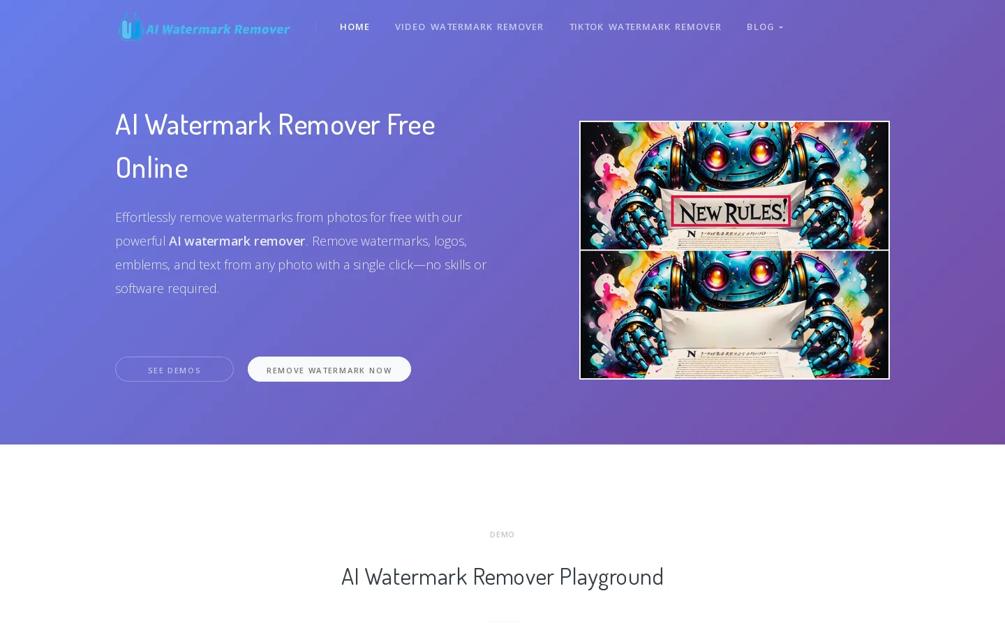 AI Watermark Remover Free Online for Photos & Videos Homepage screenshot