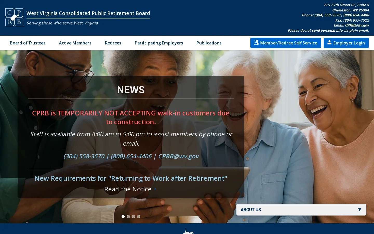 WV Consolidated Public Retirement Board Homepage screenshot