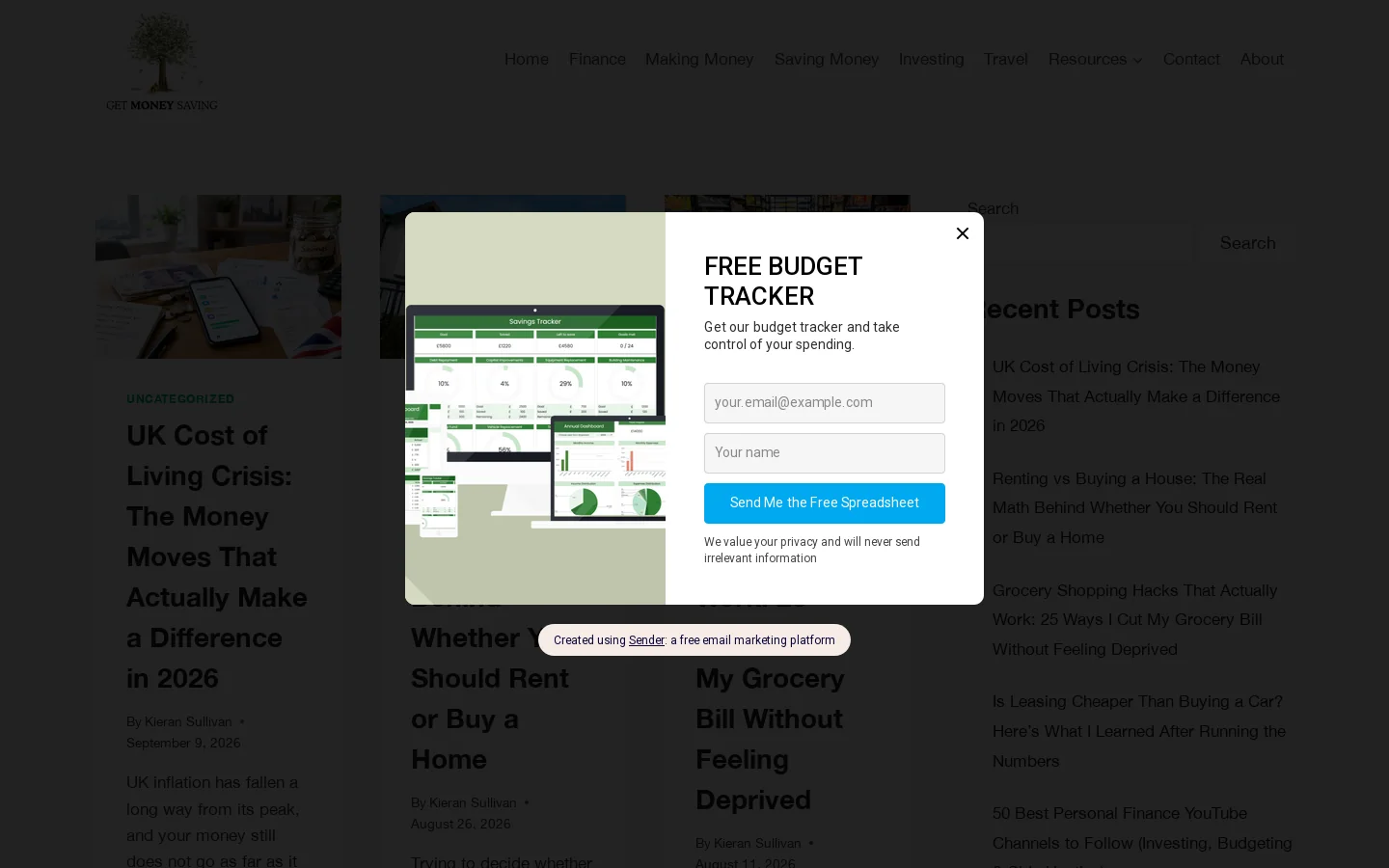 Get Money Saving Homepage screenshot