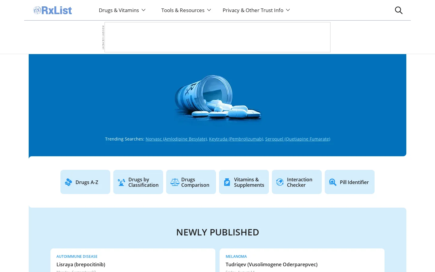 RxList Homepage screenshot