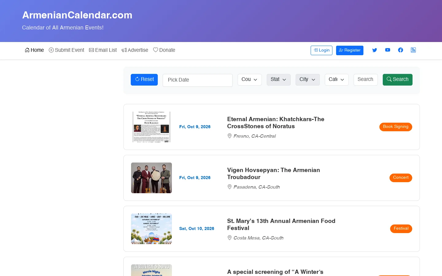 ArmenianCalendar.com Homepage screenshot
